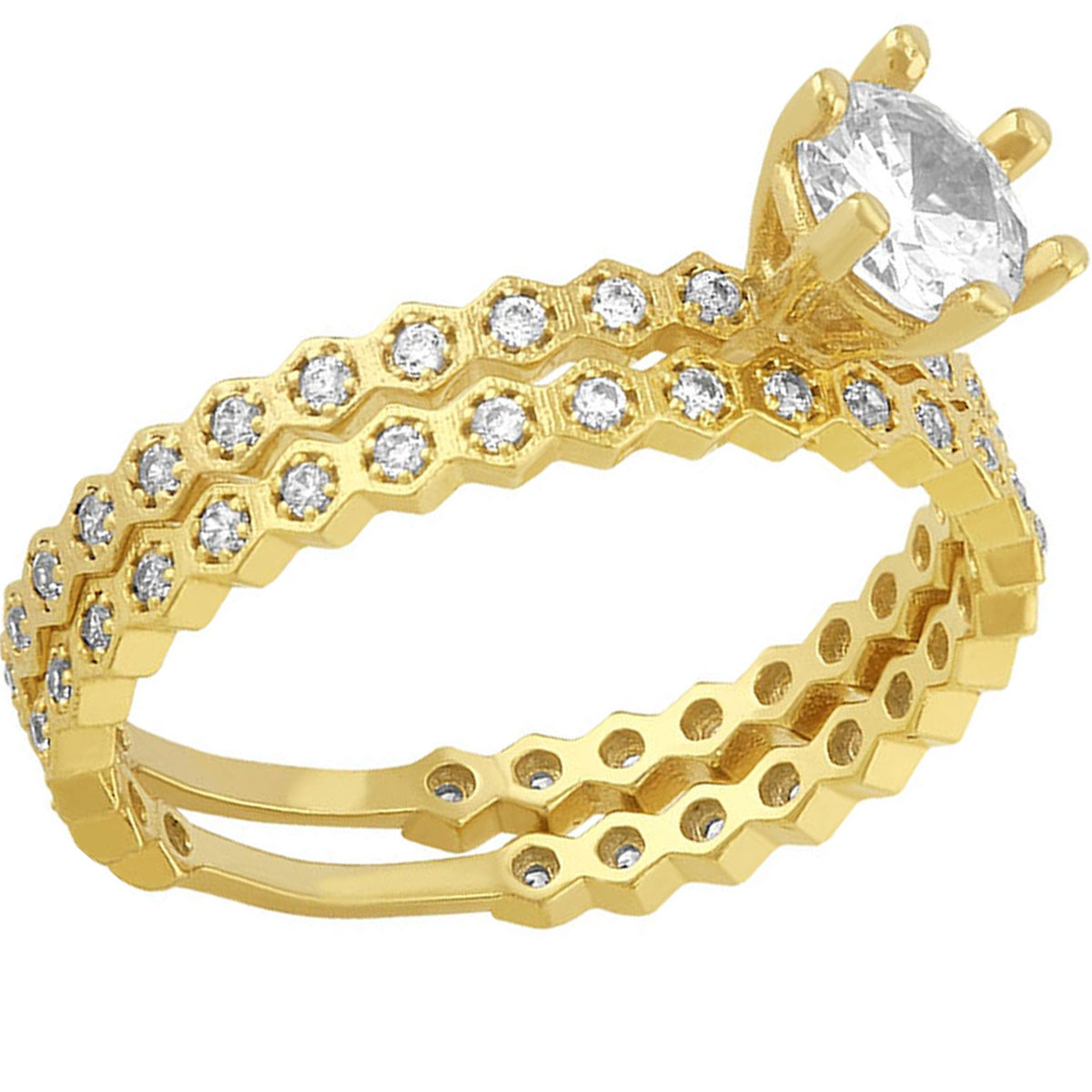 Anillo Alianza Churumbela Con Zirconias Elaborado En Oro De 10 K 