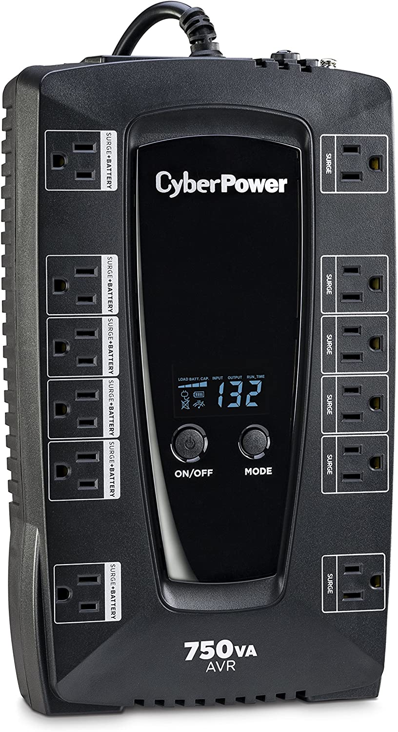 CyberPower UPS No-Break AVRG750LCD 750VA / 450W, Línea Interactiva, Pantalla LCD, Regulador (AVR), 12 contactos, Garantía 3 años Incluye batería