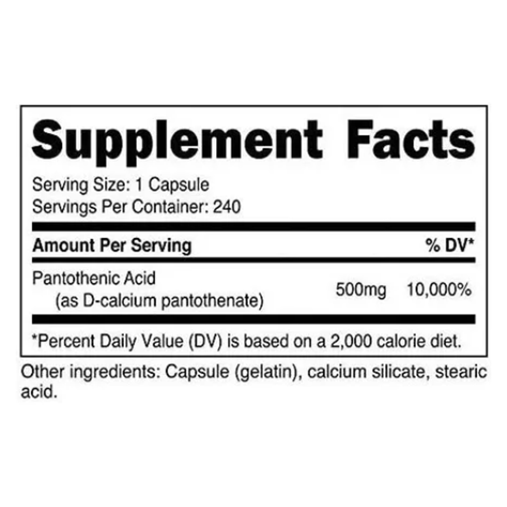 Vitamina B5 500mg Nutricost Acido Pantotenico 240 capsulas Vitaminas 