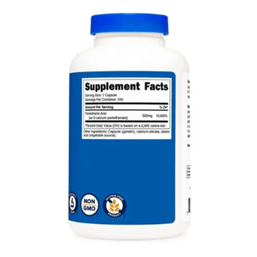 Vitamina B5 500mg Nutricost Acido Pantotenico 240 capsulas Vitaminas 