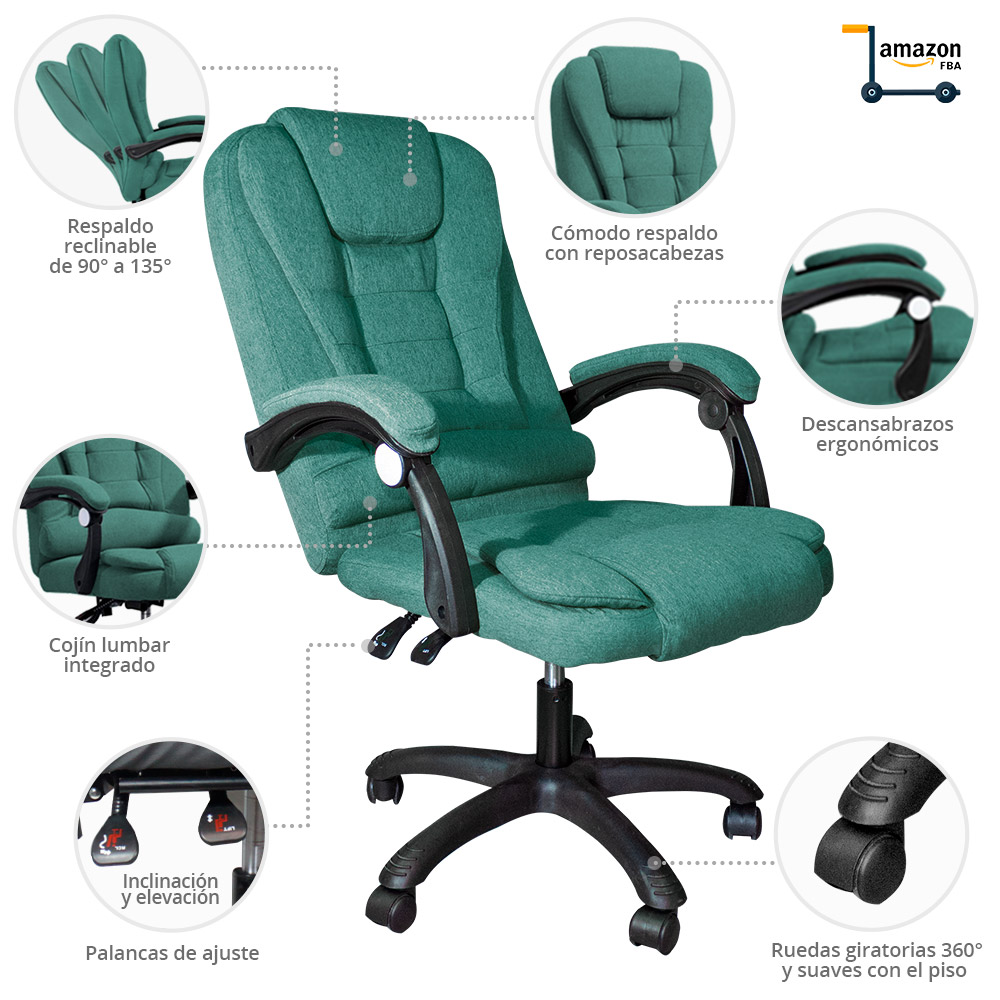 Silla Ejecutiva Escritorio Oficina Ergonomica Ajustable Altura De Lujo Verde