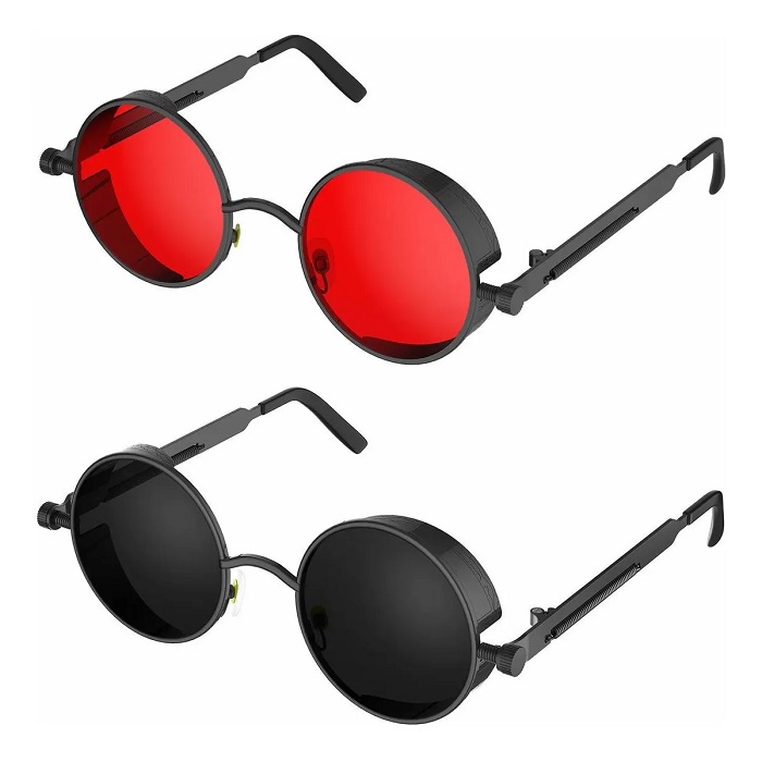 2 Piezas Lentes Sol Uv-400 Gafas Redondos Rojo con Negro