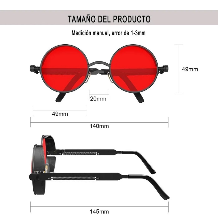 2 Piezas Lentes Sol Uv-400 Gafas Redondos Rojo con Negro