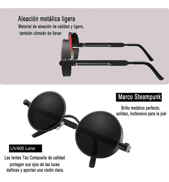 2 Piezas Lentes Sol Uv-400 Gafas Redondos Rojo con Negro