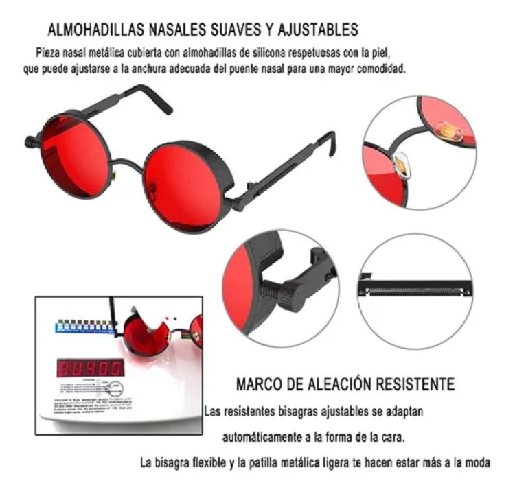 2 Piezas Lentes Sol Uv-400 Gafas Redondos Rojo con Negro