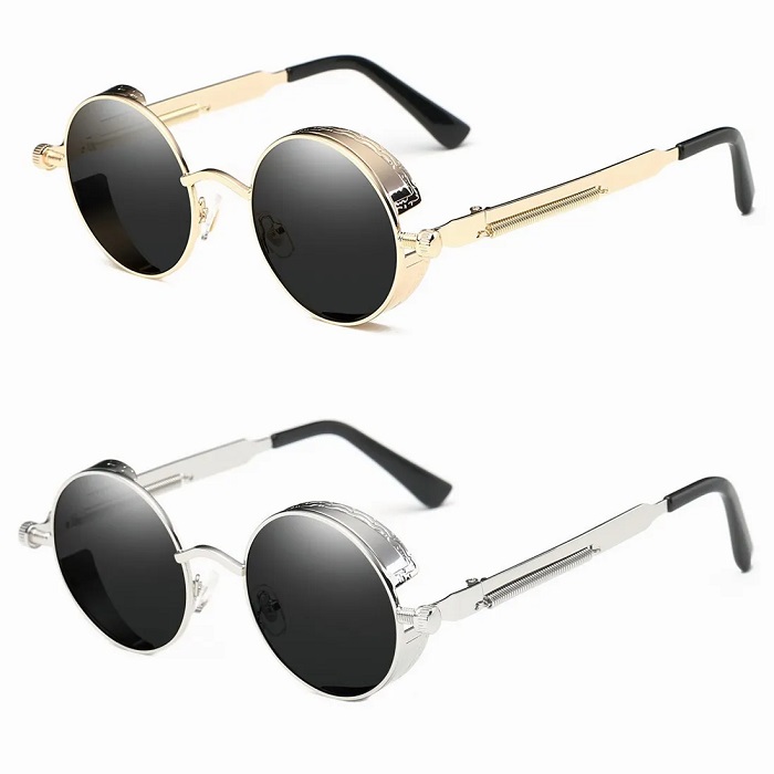 2 Piezas Lentes Sol Uv-400 Gafas Redondos Dorado y Plata