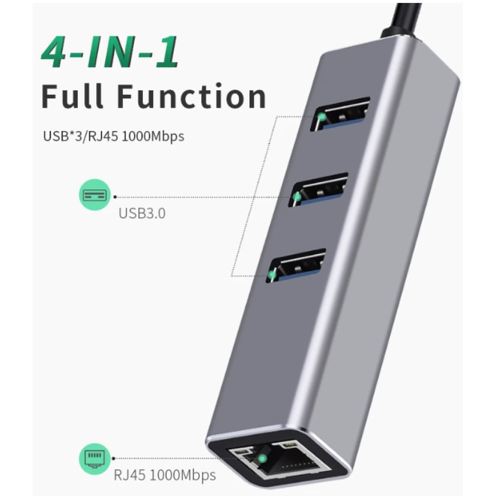 HUB USB tipo C de 1000Mbps, adaptador de 3 puertos USB 3,0 a Rj45 Gigabit Ethernet