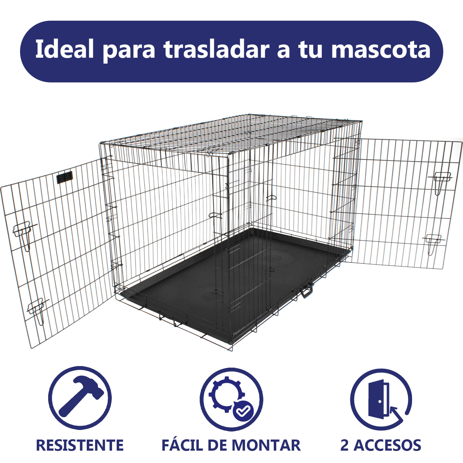 Jaula Perro Metalica Plegable 121 X 75.5 X 82 Transportadora