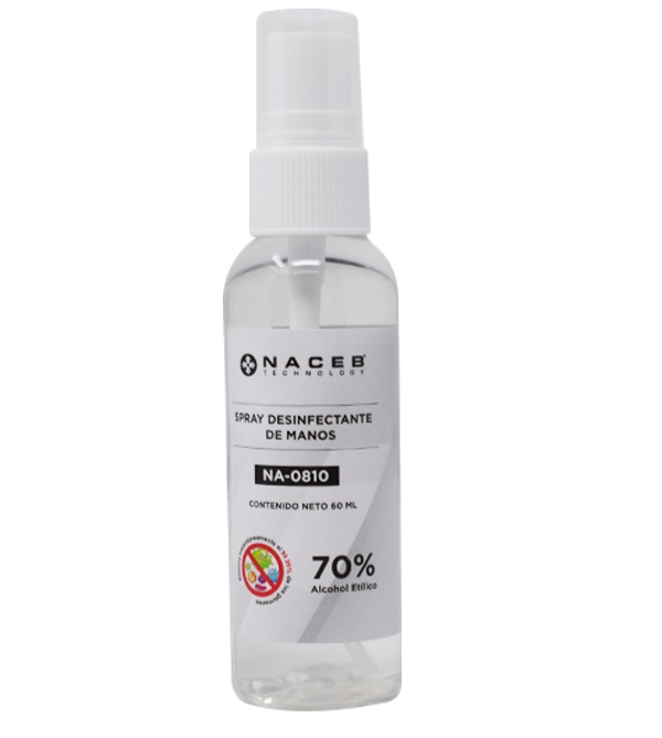 Spray Desinfectante Manos 70% Certificado 60ml Limpieza Portatil Higiene NA-0810 Trabajo