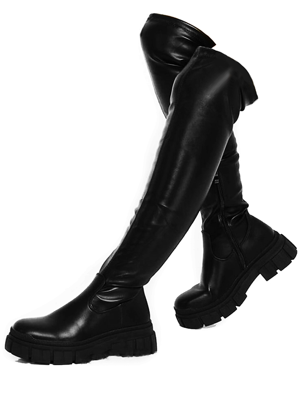 Bota biker Alta tipo maxibotas stretch Piel Sintética Con Plataforma,  Diseño Capretto. Nyxmart®