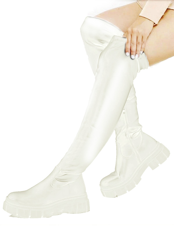 Bota biker Alta tipo maxibotas stretch Piel Sintética Con Plataforma,  Diseño Capretto. Nyxmart®