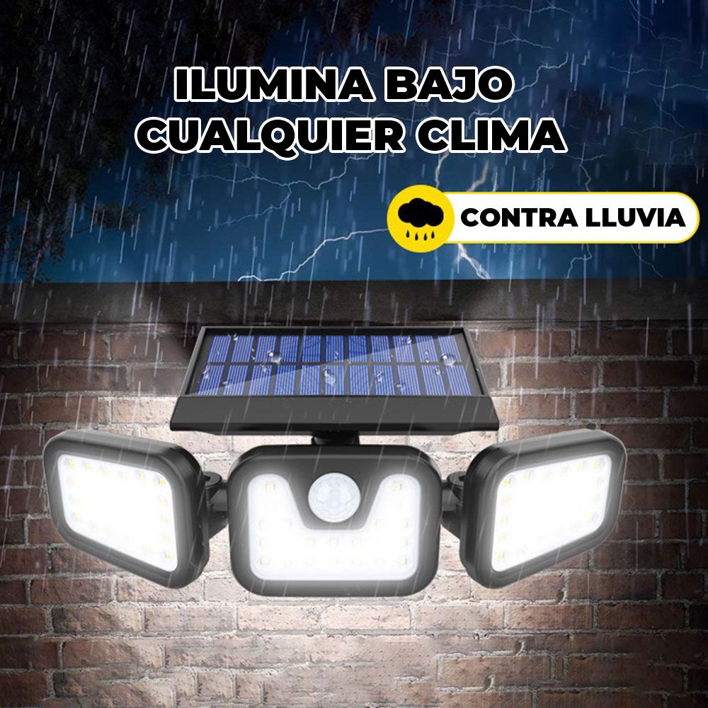 LAMPARA REFLECTOR SOLAR CON SENSOR DE PRESENCIA, RECARGABLE, 1500 LUMENS