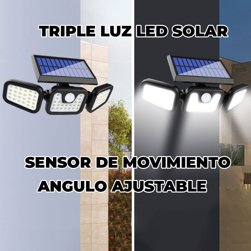 LAMPARA REFLECTOR SOLAR CON SENSOR DE PRESENCIA, RECARGABLE, 1500 LUMENS