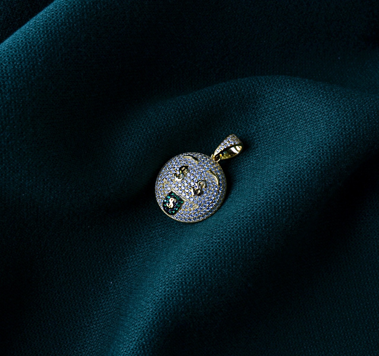 Dije Emoji Carita Dinero Plata Ley 925 Zirconias + Estuche