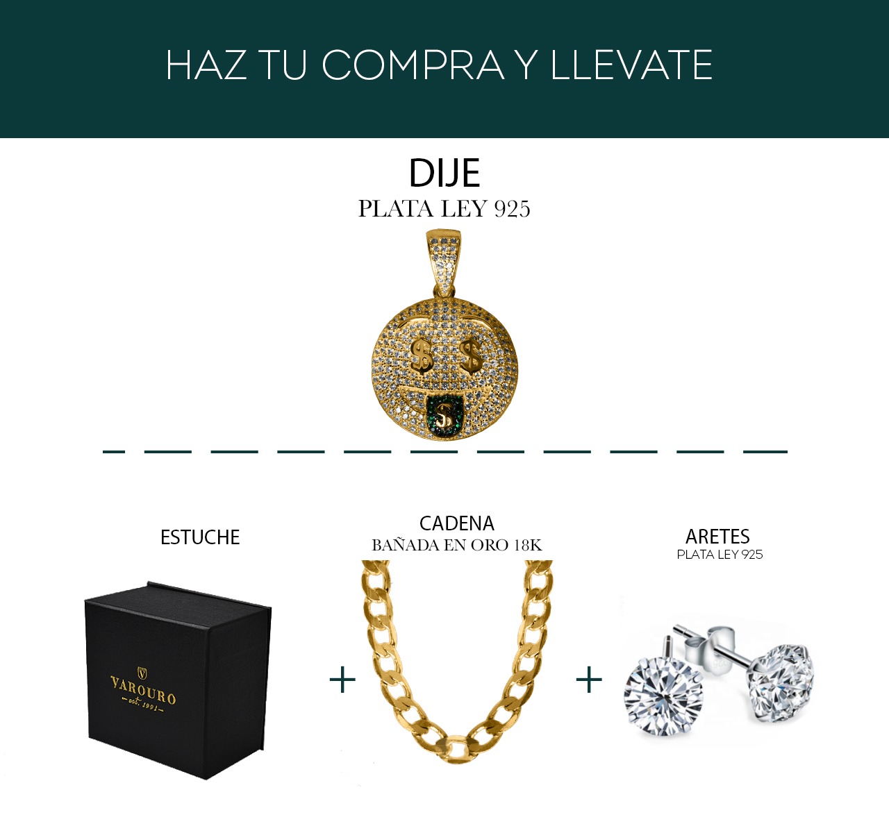 Dije Emoji Carita Dinero Plata Ley 925 Zirconias + Estuche