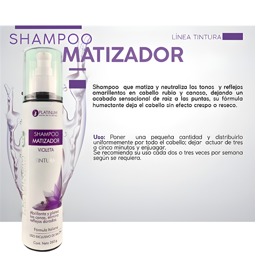 Shampoo Matizador Platinum Violeta Abrillanta Y Platea