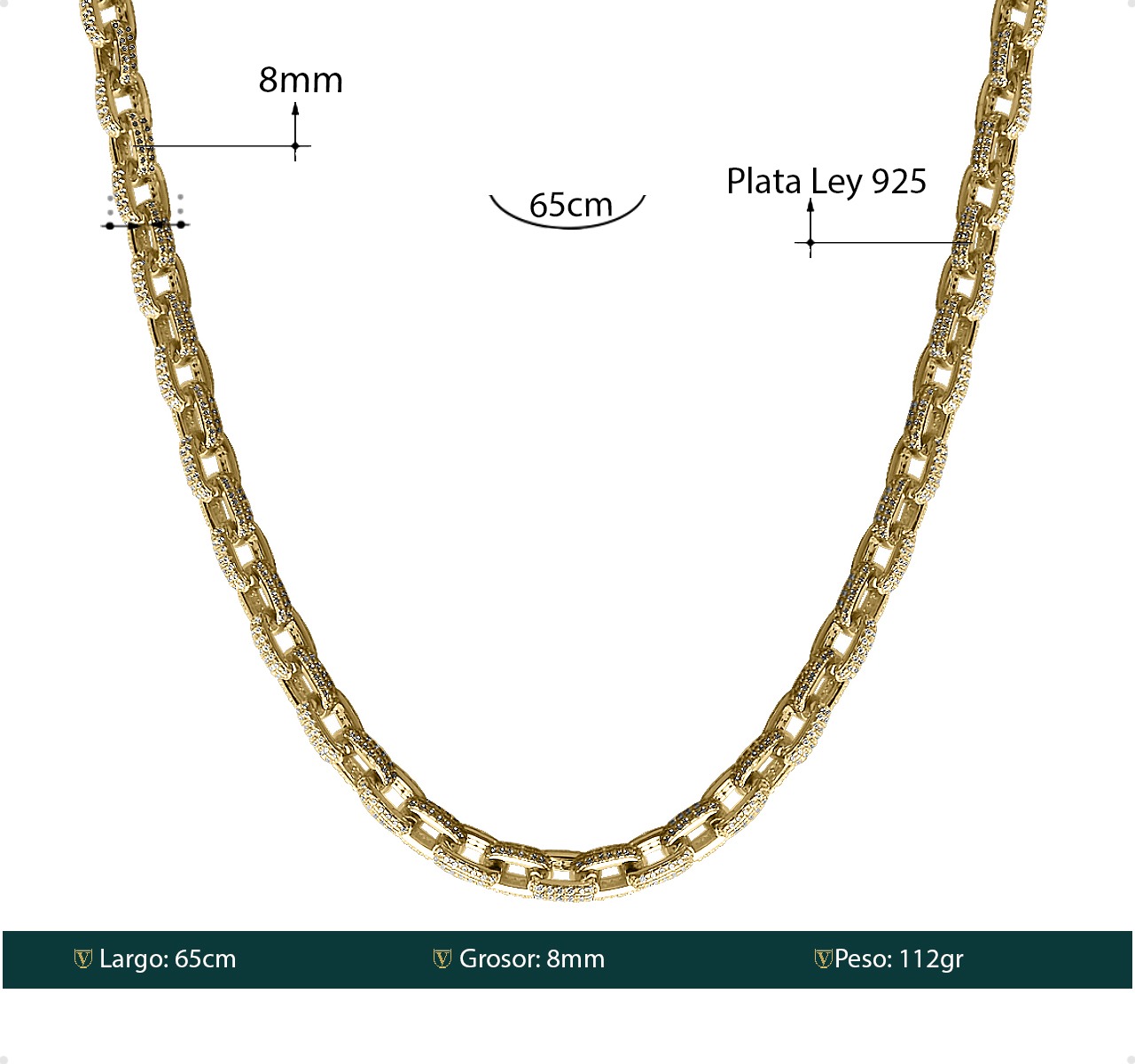 Cadena Ancla Plata Ley 925 Caballero 65cm - 8mm Italiana