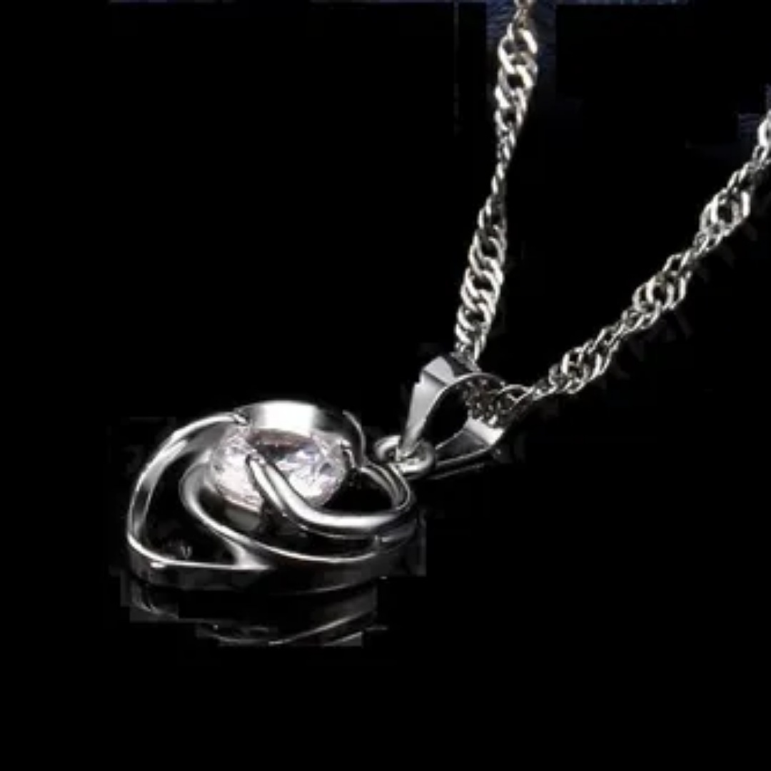 Set Collar Y Aretes Corazon Plata 925 Cristal Para Mujer.