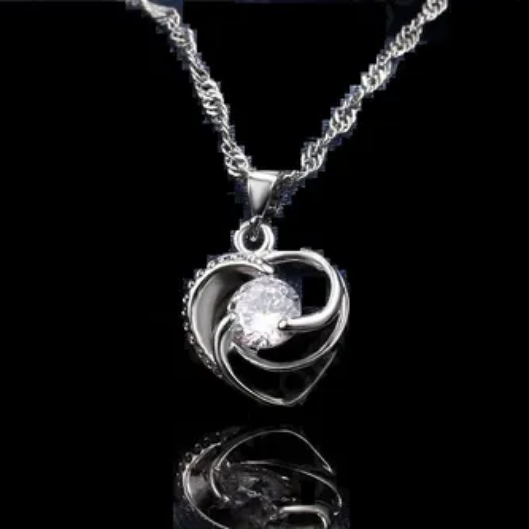 Set Collar Y Aretes Corazon Plata 925 Cristal Para Mujer.