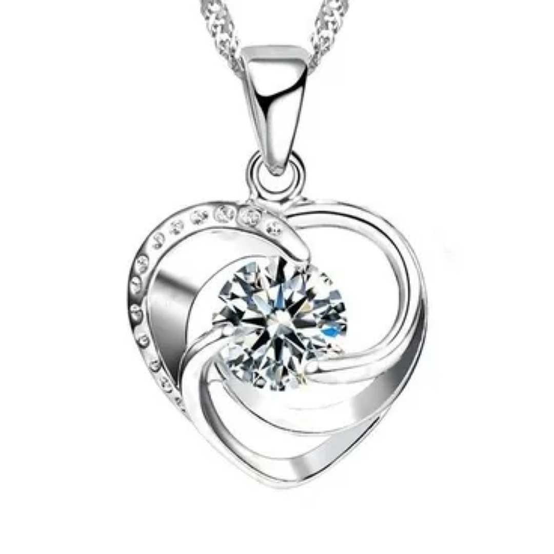 Set Collar Y Aretes Corazon Plata 925 Cristal Para Mujer.