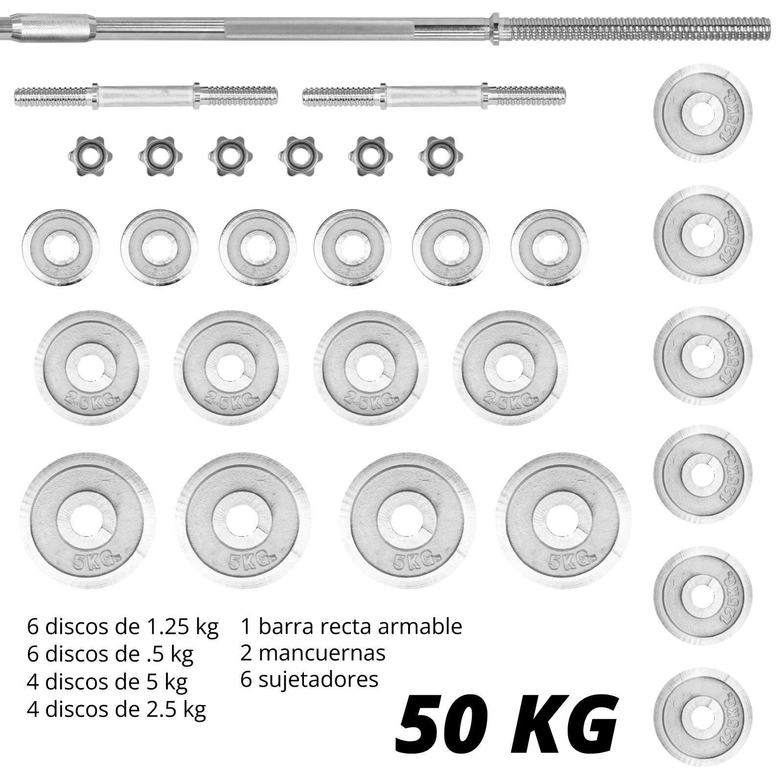 Set de barras y mancuernas 50kg