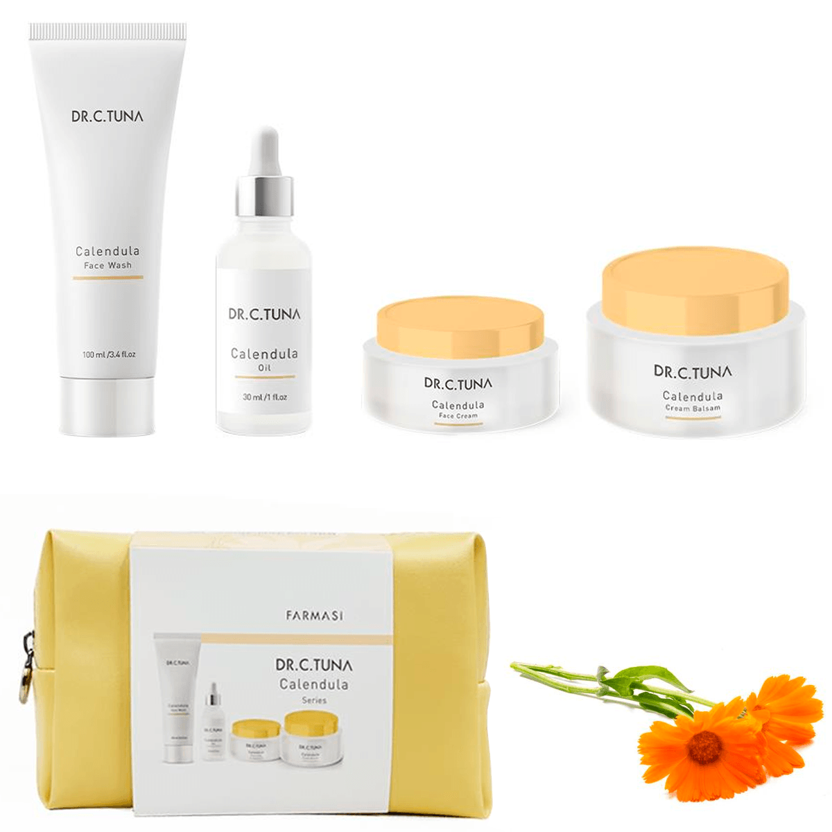 Set Dr. C. Tuna Calendula Nutrición e Hidratación para Piel Sensible con Cosmetiquera Farmasi