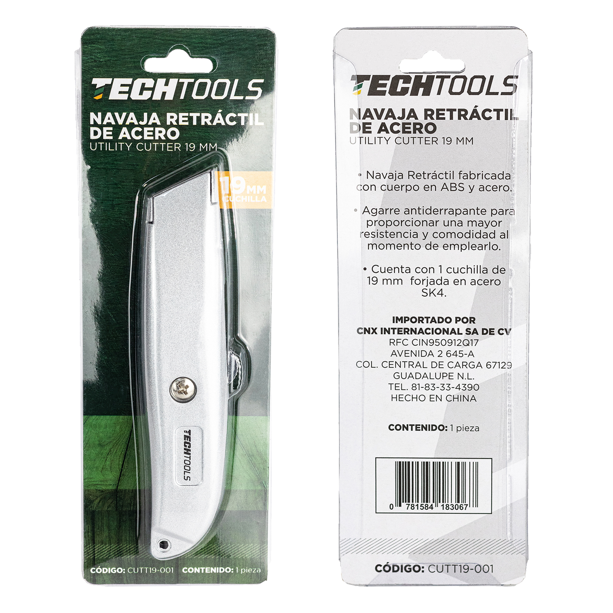 Cutter Navaja Retráctil de Acero con Cuchilla de 19 MM.