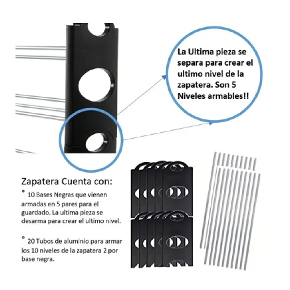 Rack Zapatera Rack 30 pares 10 Niveles Organizador Mueble Facil Armado Rack 