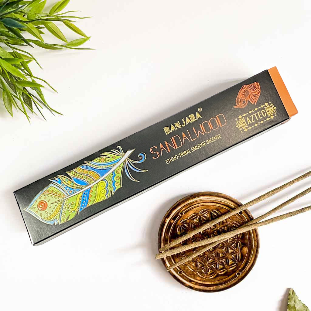 Incienso banjara sandalwood, 3 cajitas c/12 pzas c/u