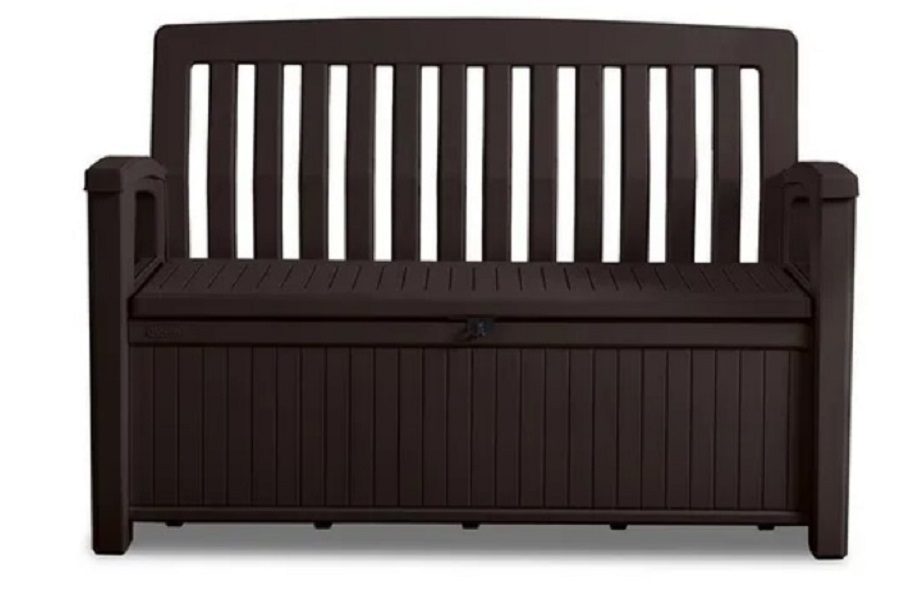 Banca y Almacen para Patio , Jardin , Alberca, con Cajon de Almacenaje, en Resina Resistente al Exterior, Resiste Rayos UV. Marca Keter