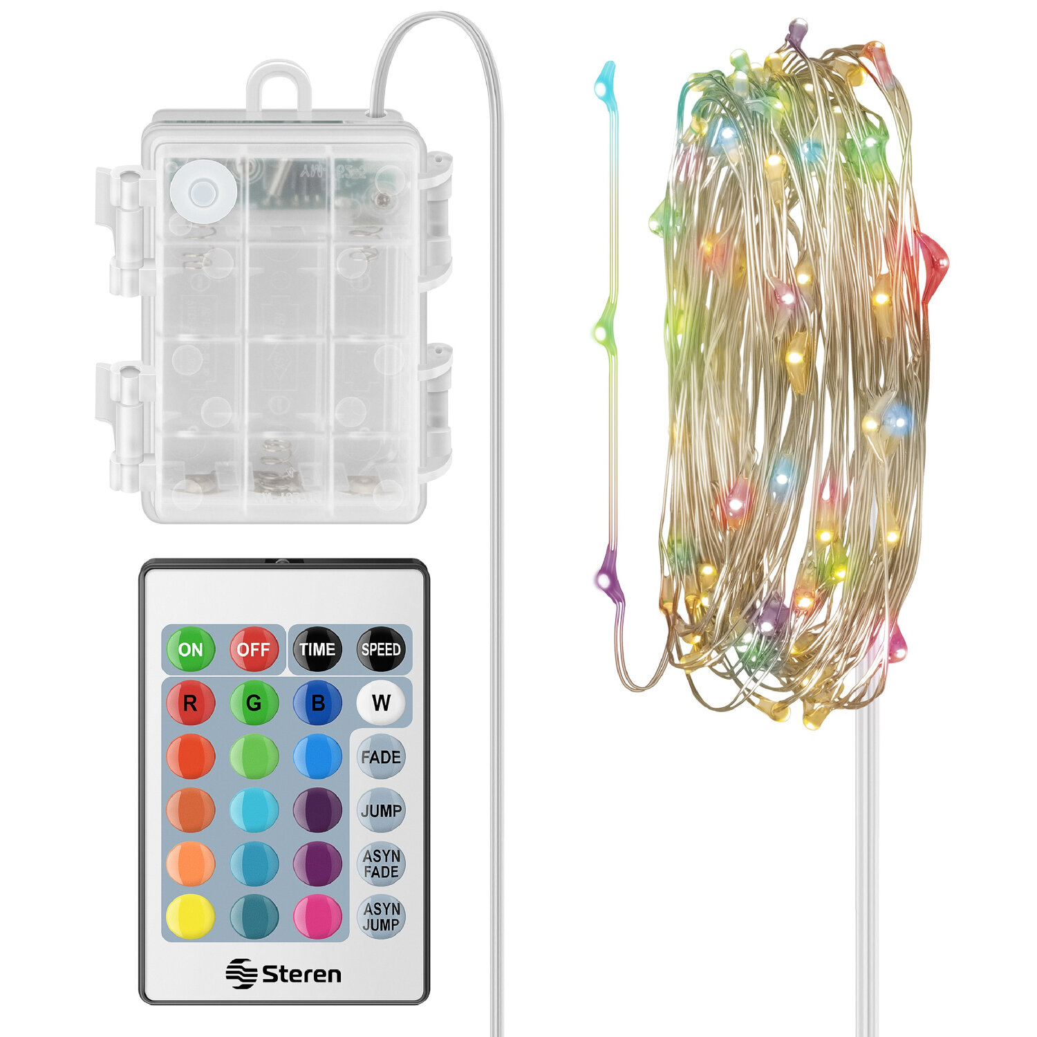 Serie LED multicolor RGB de 2 m con módulo para pilas y control remoto 