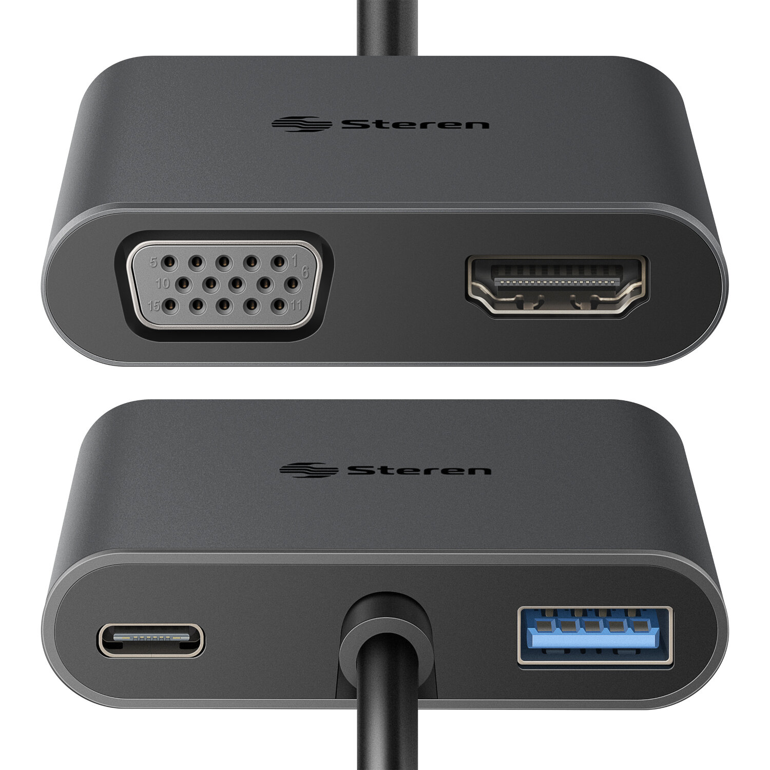 Steren Adaptador USB C a HDMI/VGA/USB 3.0/ USB C USB-5265