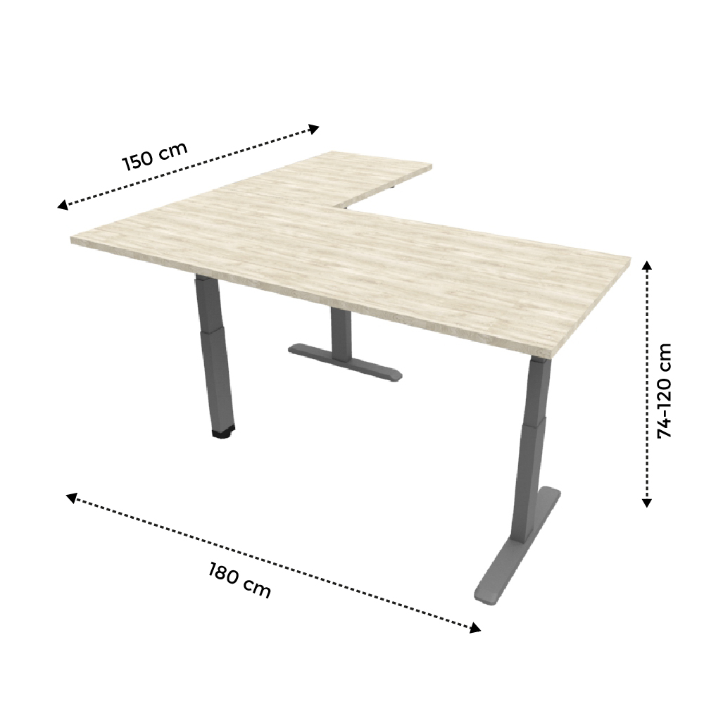 Línea Italia Escritorio Eléctrico en L Altura Programable y Ajustable/Color Encino Polar | Diseño Ergonómico y Moderno con Tecnología Que Brinda Bienestar al Trabajar | Disponibilidad de colores en Eucalipto y Ébano Boreal