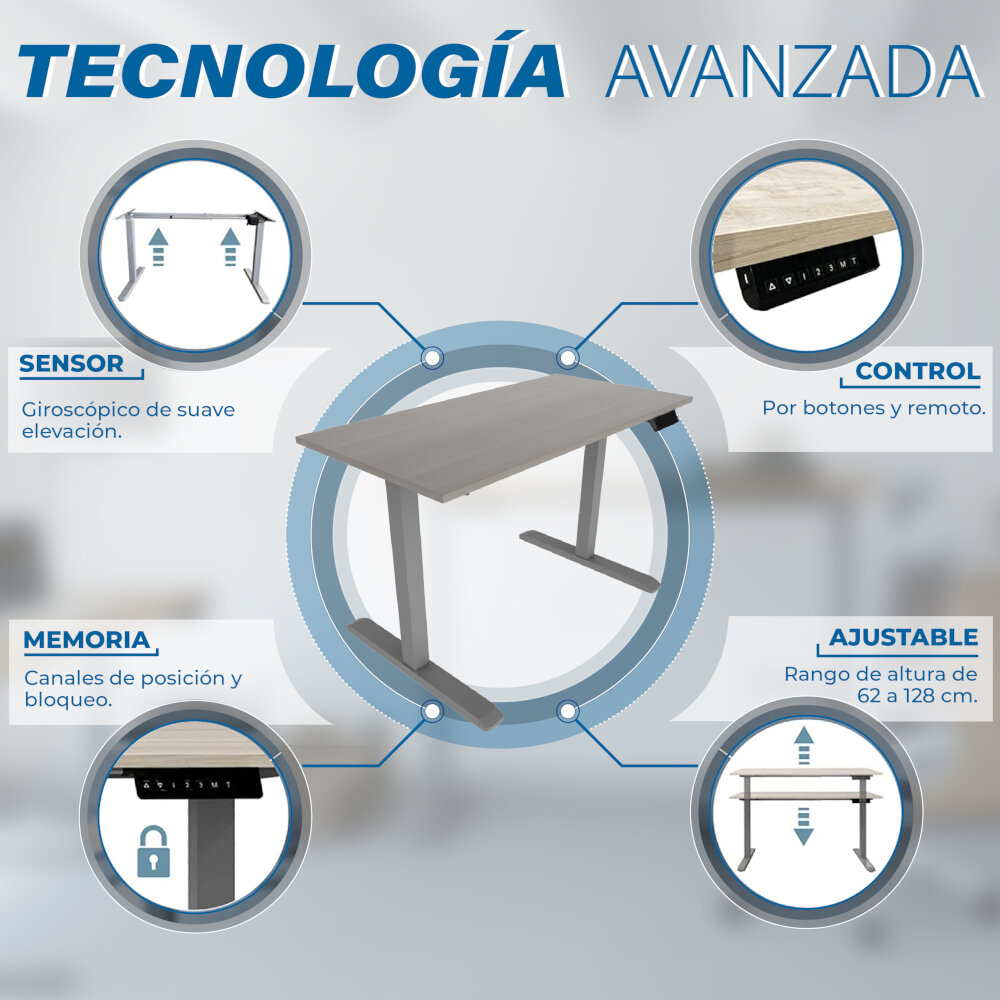 Línea Italia Escritorio Eléctrico Livello 527 | Altura Programable y Ajustable/Color Ceniza | Diseño Ergonómico y Moderno con Tecnología Que Brinda Bienestar al Trabajar 