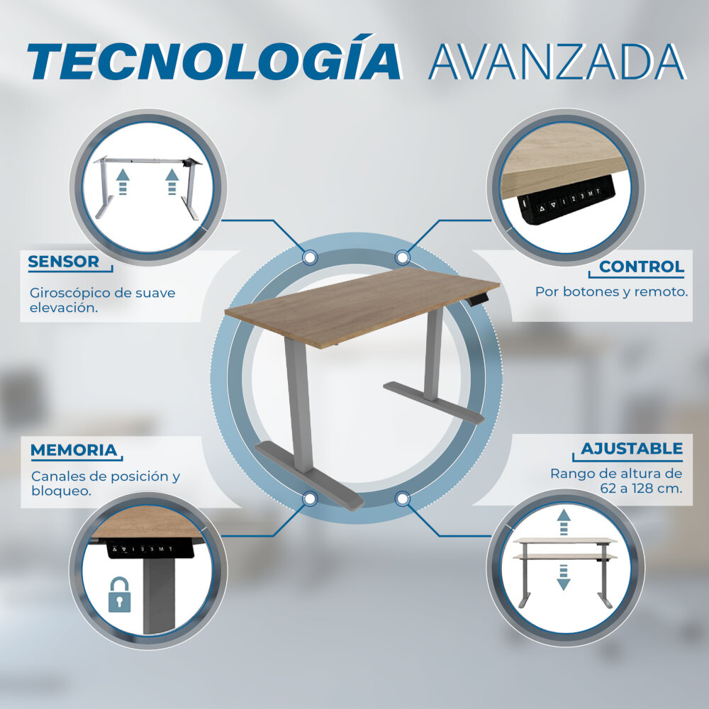 Línea Italia Escritorio Eléctrico Livello 527 | Altura Programable y Ajustable/Color Eucalipto | Diseño Ergonómico y Moderno con Tecnología Que Brinda Bienestar al Trabajar 