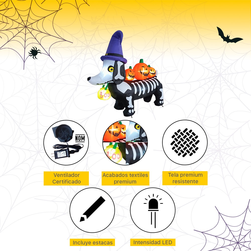 Inflable de Halloween perro fantasma y calabazas para exteriores - 1.8m 
