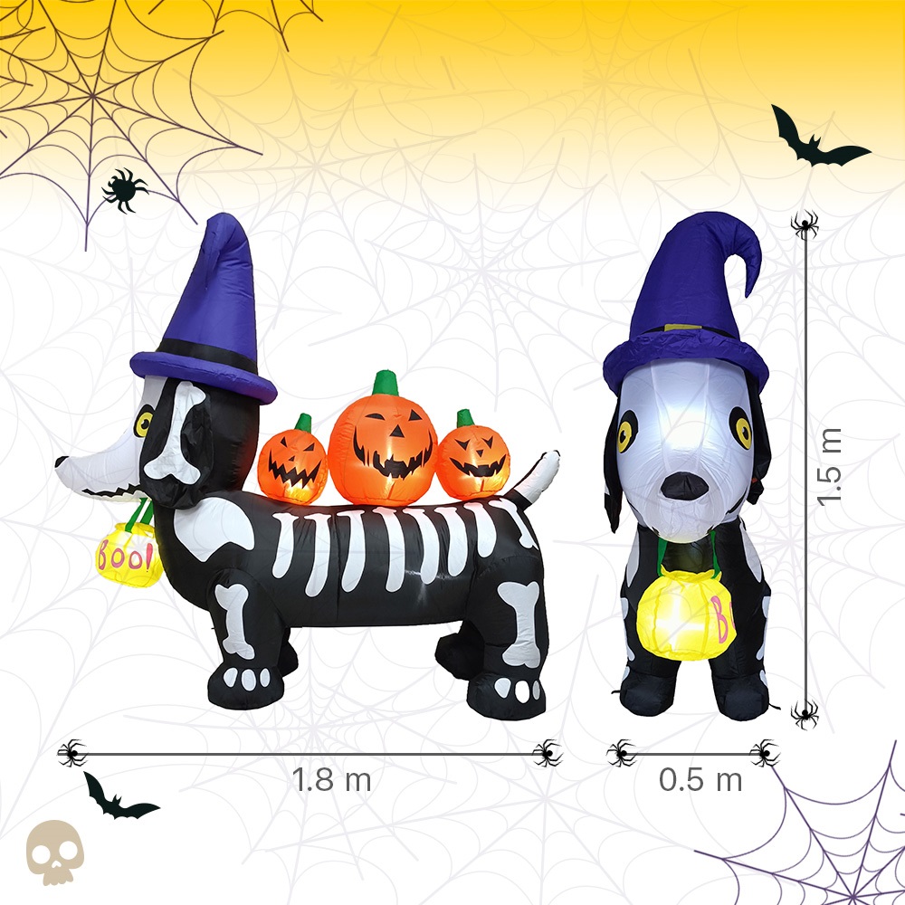 Inflable de Halloween perro fantasma y calabazas para exteriores - 1.8m 
