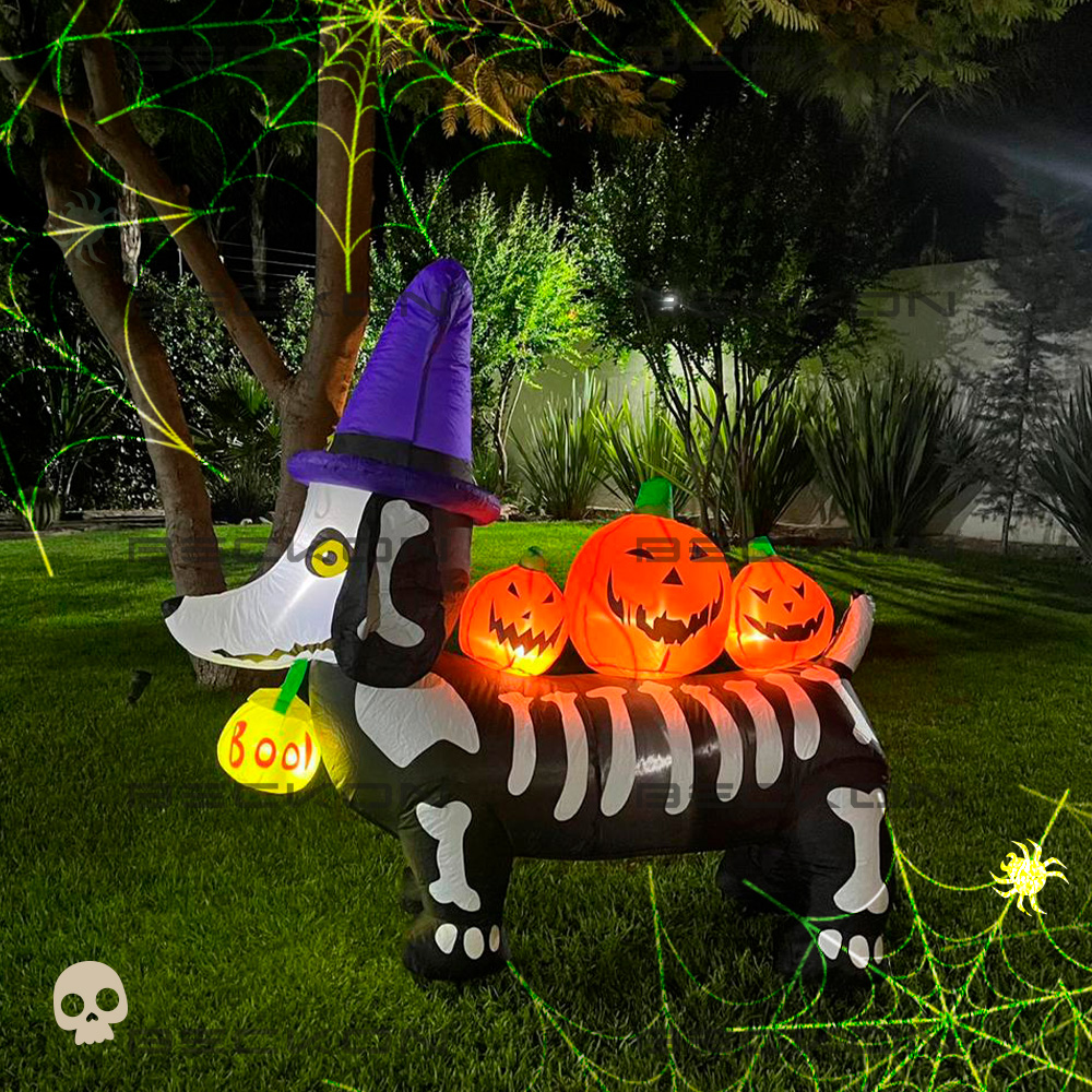 Inflable de Halloween perro fantasma y calabazas para exteriores - 1.8m 