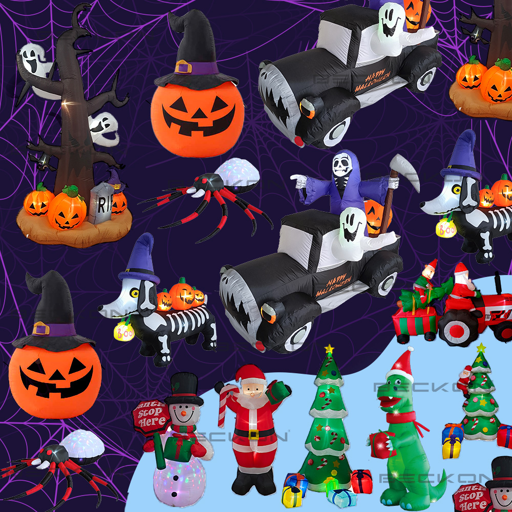 Inflable de Halloween perro fantasma y calabazas para exteriores - 1.8m 