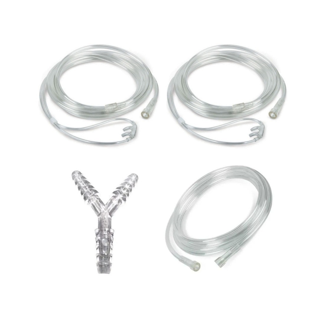 Kit Doble Nasal Adulto (2 Puntillas Nasales, Extension de tuberia de oxigeno y Conector en Y)