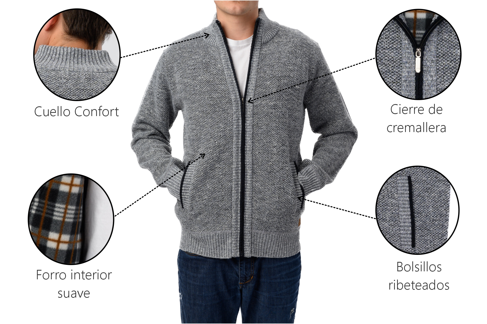 Suéter Casual Con Cierre Hombre Color Gris - Refinery Republic