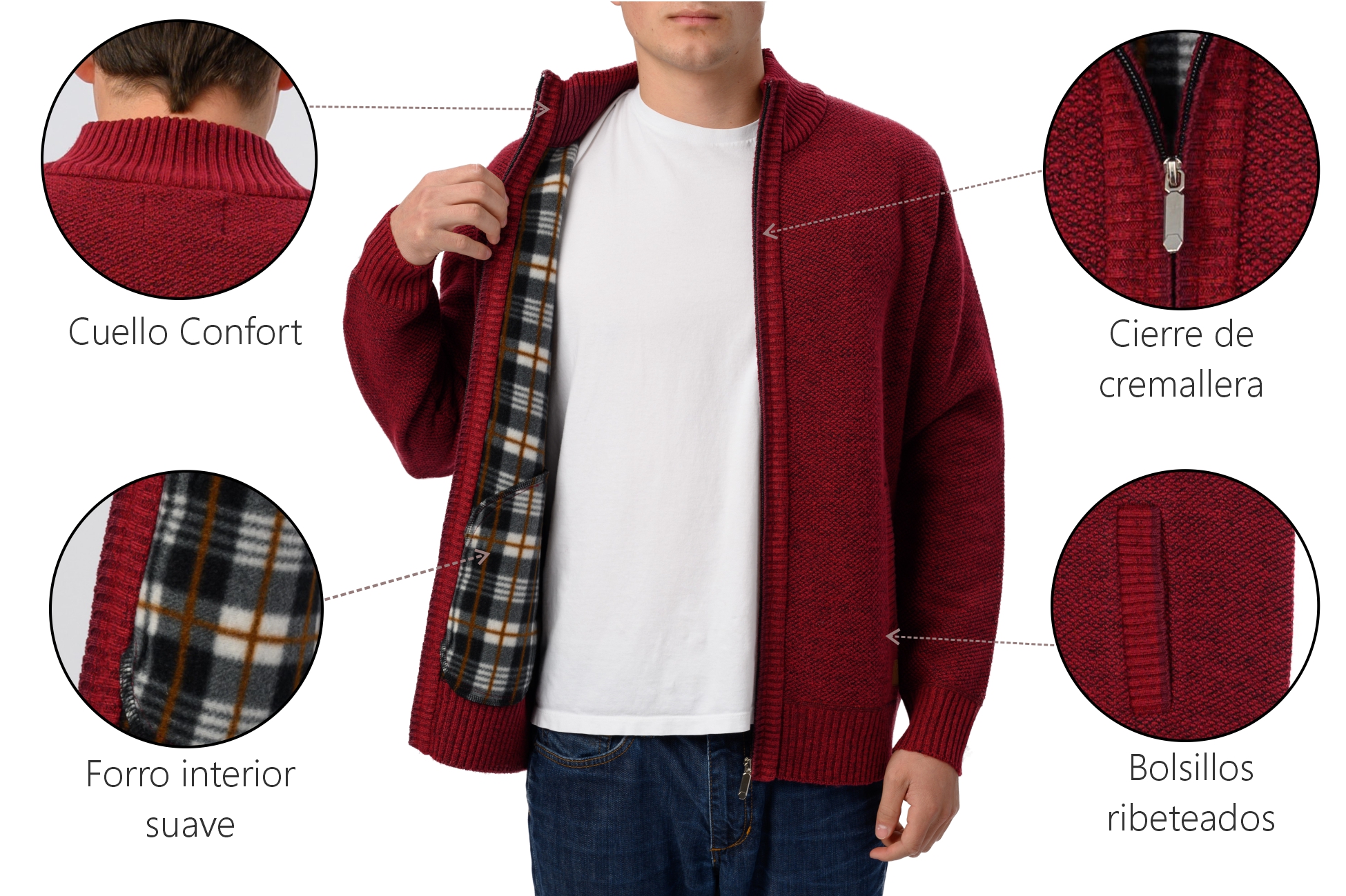 Suéter Casual Con Cierre Para hombre Color Rojo - Refinery Republic