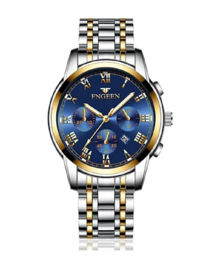 Reloj Con Fechador Correa Metálica Hombre Dorado