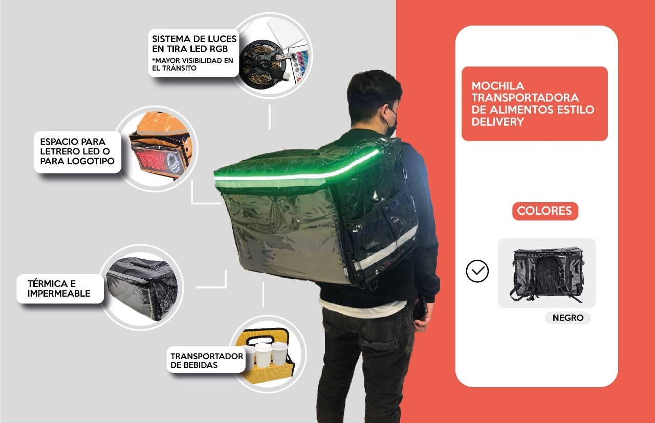 Mochila para Reparto de Alimentos Termica e Impermeable con Sistema de Luces Led / Master / MP-BAG