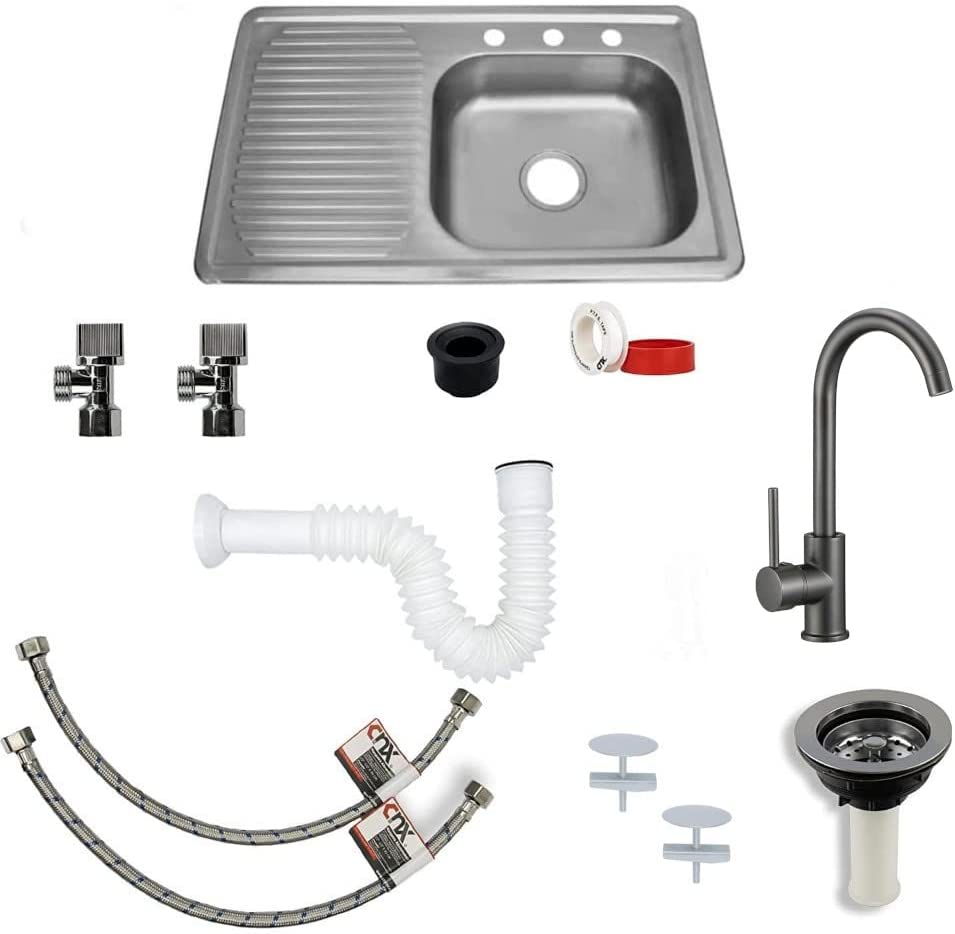 Kit Completo de Tarja con Escurridero a la Izquierda con Mezcladora Monomando para Cocina.