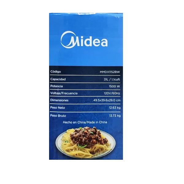 HORNO DE MICROONDAS MIDEA DE 1.1FT BLANCO CON NEGRO ELEGANTE