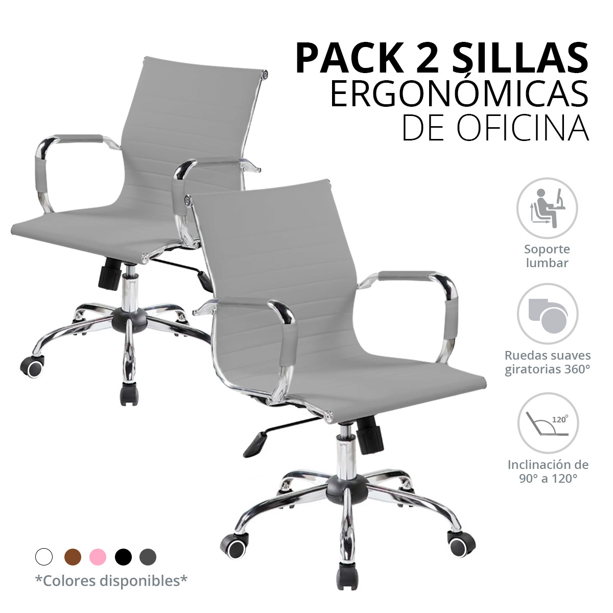 Set de 2 Sillas Ejecutivas Ergonomica Ajustable De Lujo  