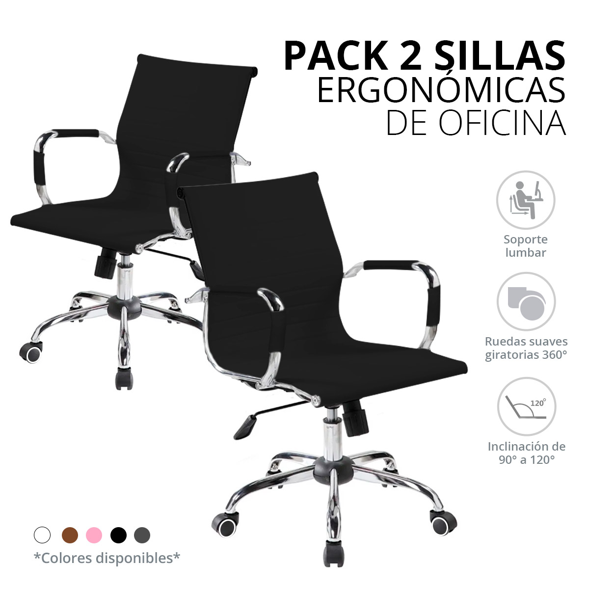 Set de 2 Sillas Ejecutivas Ergonomica Ajustable De Lujo  