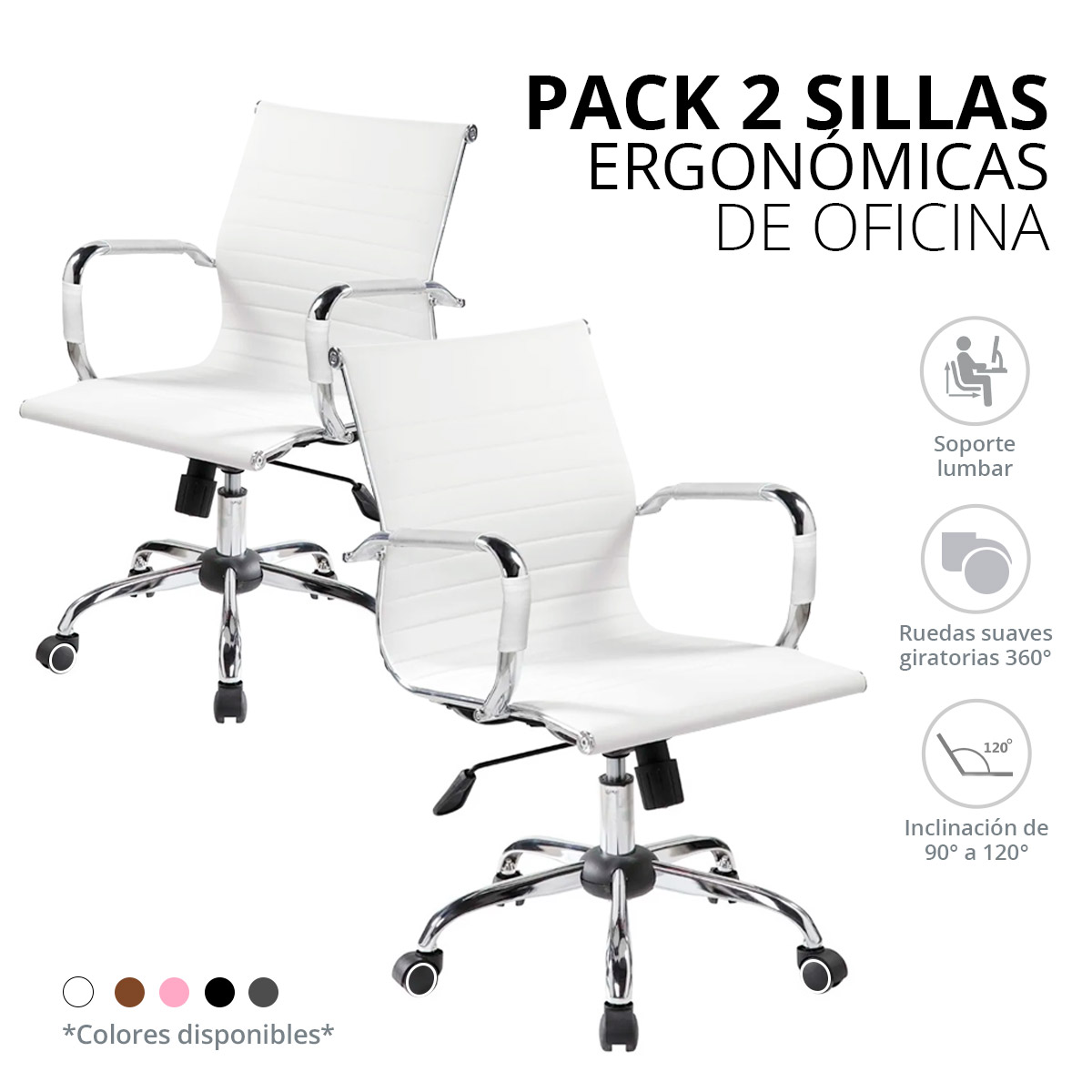 Set de 2 Sillas Ejecutivas Ergonomica Ajustable De Lujo  