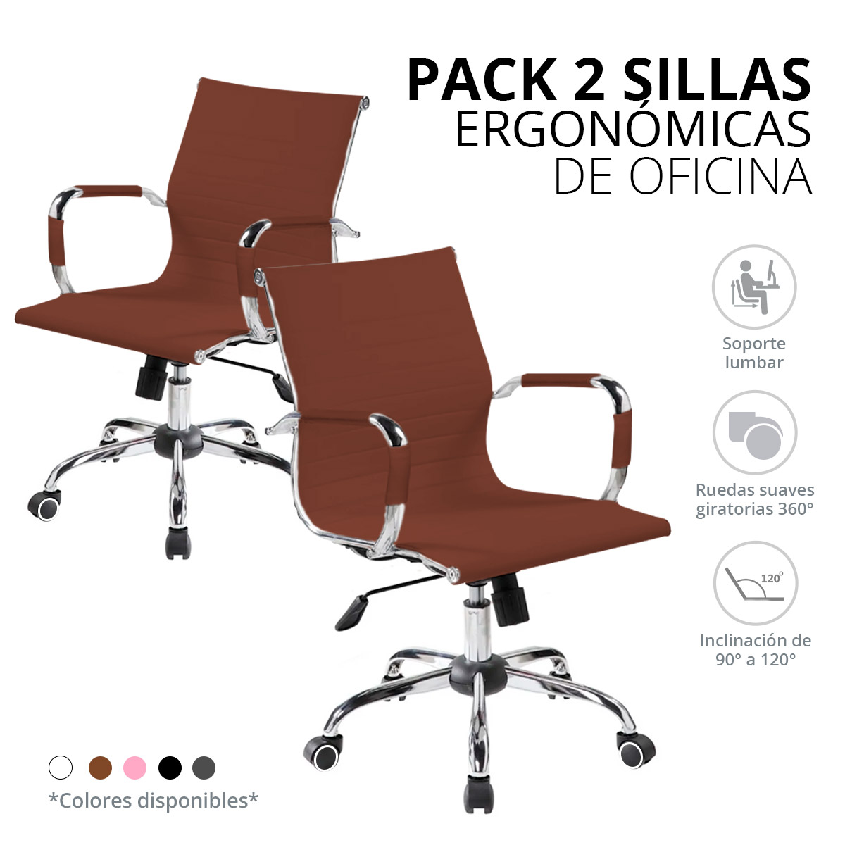 Set de 2 Sillas Ejecutivas Ergonomica Ajustable De Lujo  
